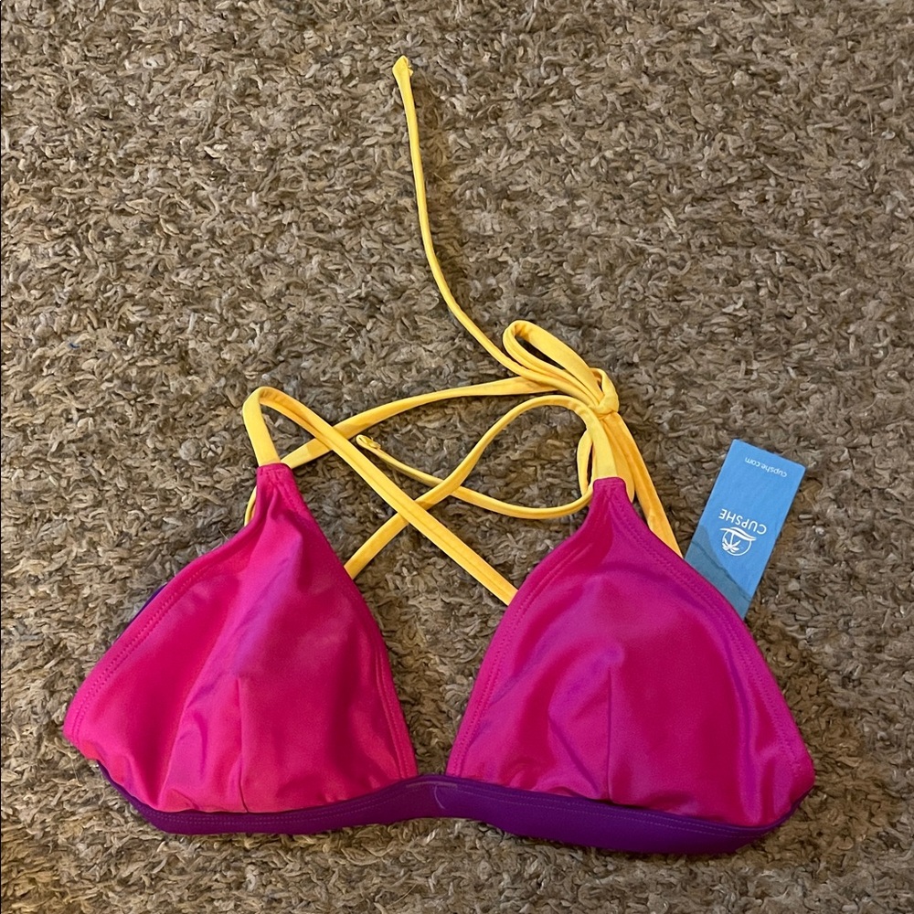 Cupshe Fuchsia and Mustard Bikini Top